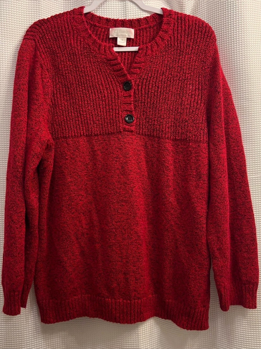 Red heathered Button-Neck Pullover Sweater